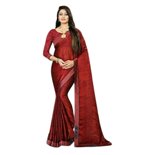 Lightweight Party Wear Designer Plain Polyester Saree With Blouse Piece For Women