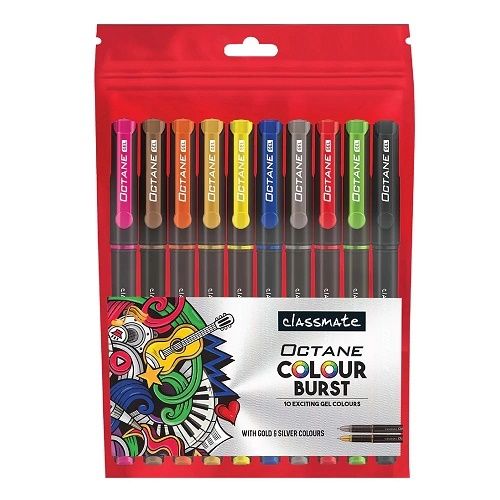 Multicolor Pack Of 10 Piece 6 Inch 150 Gram Plastic Body Octane Colour Burst Gel Pen