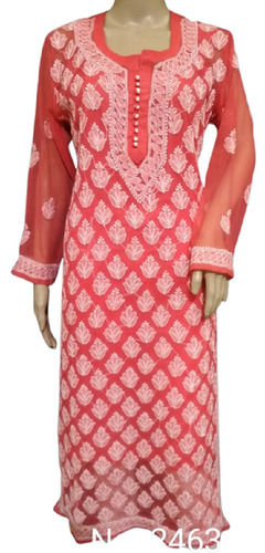 Pink Color Embroidered Kurti For Ladies