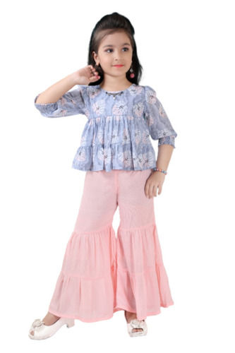 Cotton Kids Designer Palazzo Suit, Color : Pink, White