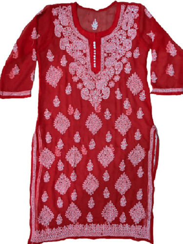 Red Color Georgette Kurti For Ladies