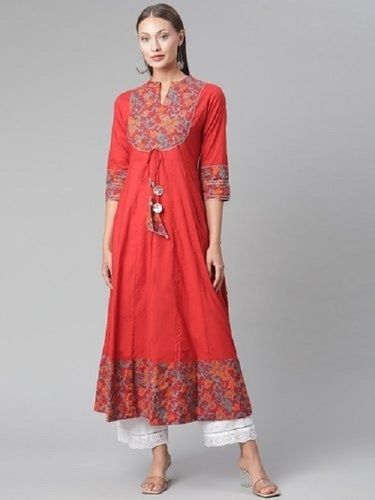 3/4th Sleeves Round Collar Printed Pattern Cotton Material Ladies Salwar Suits 