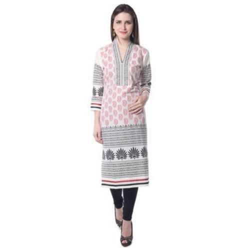 Casual Wear 3/4rth Sleeves A Line Printed Cotton Kurti For Women