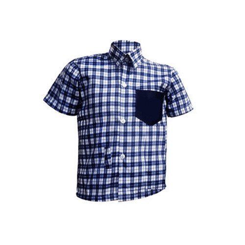 Classic Collared Half Sleeves Button Closure Cotton Check Shirt For School Student