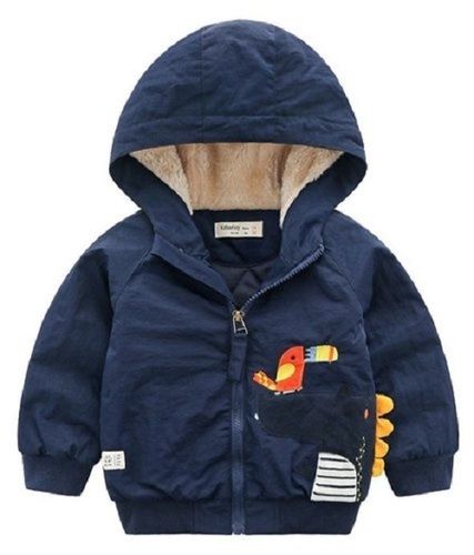 Black Stylish And Washable Full Sleeves Denim Hooded Kids Winter Jackets