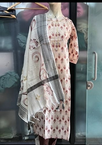 Casual Wear Flor Printed Design Cotton Kurti With Dupatta