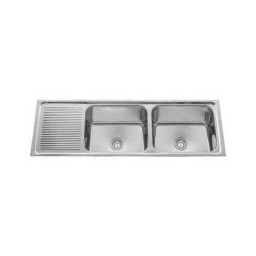 Chrome Finish Silver Undermount Stainless Steel Double Bowl Sink, 24 X 10 Inch