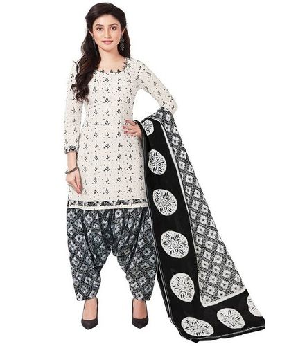 Black And White Printed Salwar Suit For Ladies Elegant Look Comfortable Breathable