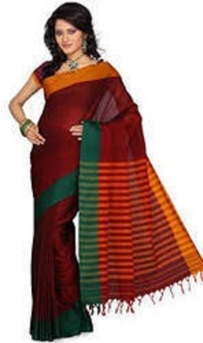 Red Color Cotton Fabric Saree For Ladies