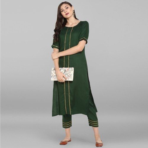 Green Designer Full Sleeves Ethnic Wear Ladies Pant Suit Washable
