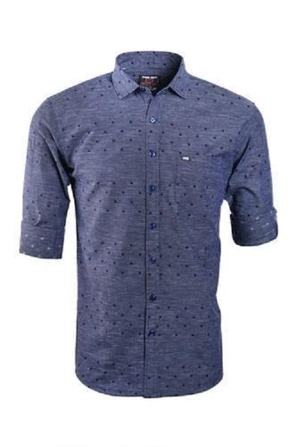 Men Shrink Resistance Blue Dotted Cotton Shirt Age Group: 16-21