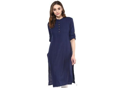 Skin Friendly Comfortable Breathable Casual Wear Navy Blue Women Cotton Kurti 