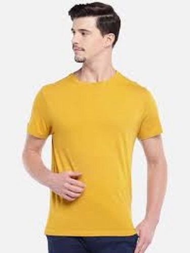 Men Half Sleeves Round Neck Yellow Cotton T Shirts Age Group: Customized