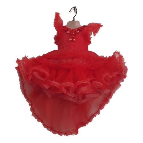 Sleeveless Net Kids Red Frock, Size : M, Gender : Girl