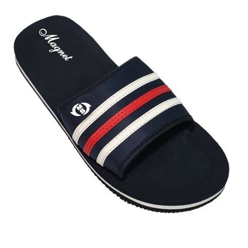 Leather Men Red And White Stripes Slipper