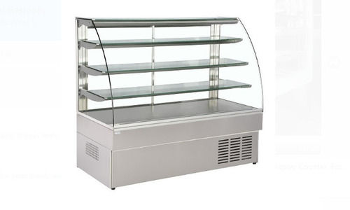 5x4 Feet Polished Finish Stainless Steel And Glass 3 Shelves Cake Display Counter 