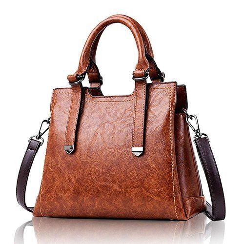 Brown Color And Zipper Closure Women Ladies Leather Bag