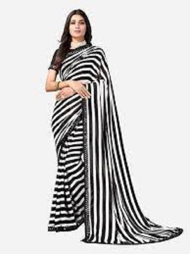 Black And White Stripes Party Wear Saree