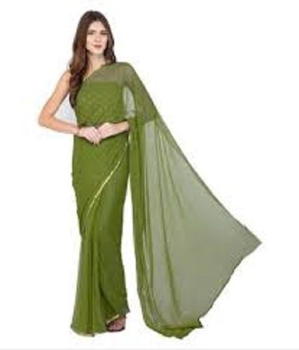 Plain Party Wear Green Chiffon Saree