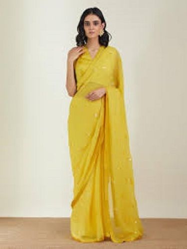 Women Party Wear Printed Yellow Saree