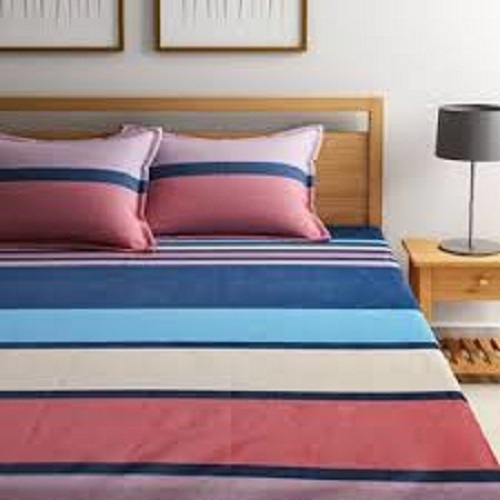 Cotton King Size Bed Sheets - Multicolor Solid Stripe | Breathable, Shrink Resistant, Fade & Wrinkle Resistant, Machine Washable, Includes 2 Pillowcases