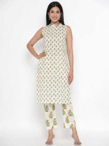 Copper Ladies Straight Length Sleeveless Printed Cotton Kurti For Casual