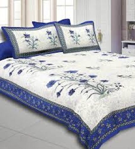 White And Blue Lightweight Shrink Resistant Soft Touch Breathable Cotton Double Bed Sheet