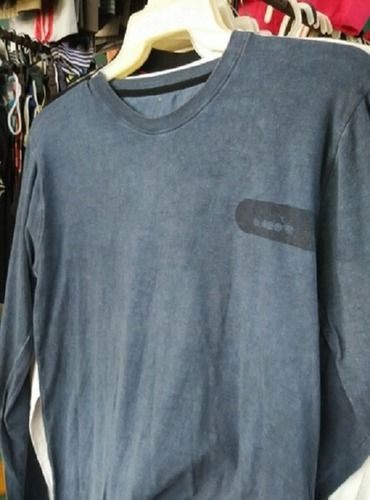 Gray Color Men Round Neck Full Sleeves Plain Cotton Casual Wear T-Shirts
