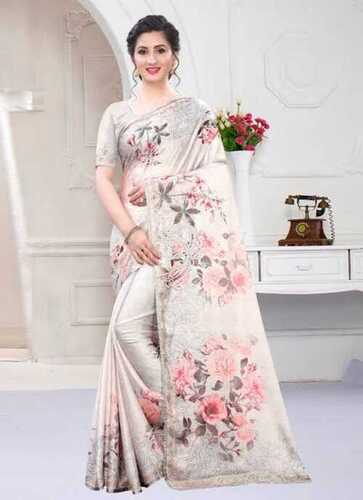 Plastic Ladies Designer White Chiffon Printed Saree For Party Wear