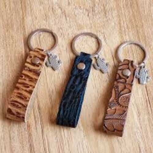 Leather And Metal Key Chain For Two And Four Wheeler