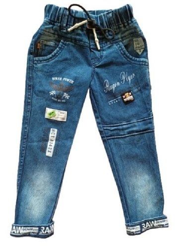 Plain Dyed Regular Fit Straight Printed Washable Blue Denim Jeans For Kids Age Group: 3-4 Years