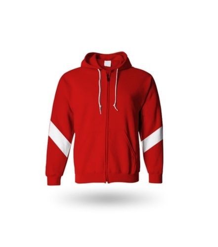 Red Casual Wear Zipper Closure Regular Fit Long Sleeve Plain Cotton Hoodies