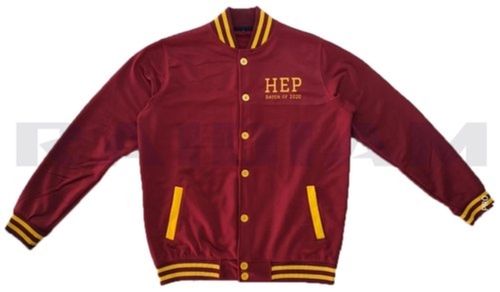 Red Daily Wear Regular Fit Full Sleeve Plain Extremely Warm Men Varsity Jacket