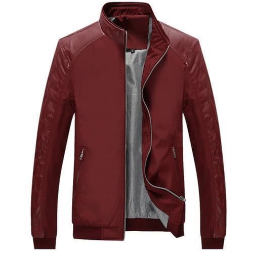 Red Full Sleeves Leather Jacket For Mens