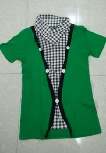 Party Wear Half Sleeves Plain And Checked Green Cotton T-Shirts For Boys