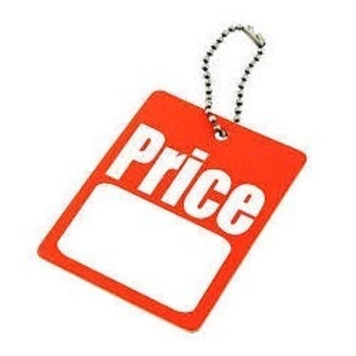 प्रोडक्ट की कीमत दिखाने के लिए लाल प्रिंटेड और प्लेन पॉलीकार्बोनेट लेबल