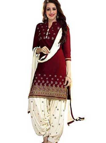 Maroon Women Shrink Resistance Breathable Cotton Embroidered Salwar Suit