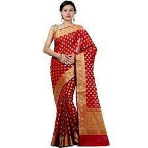 Red And Golden Breathable Comfortable Printed Party Wear Banarasi Saree