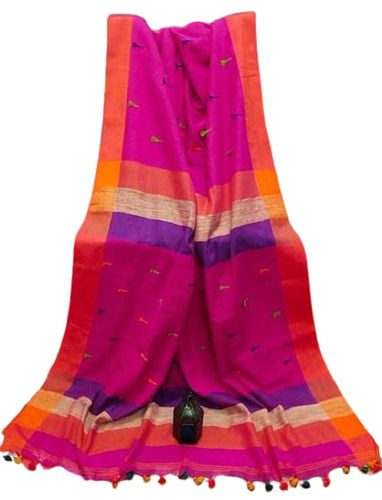 Pink Casual Wear Designer Embroidered Handloom Cotton Silk Saree For Womens