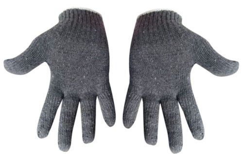 Grey Hand Knitted Cotton Full Fingered Hand Gloves