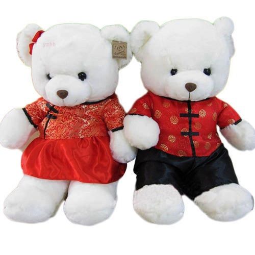 Huggable And Loveable Ultra Soft Durable Red And White Couple Teddy Bears Size: 35