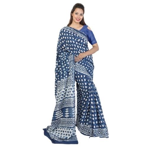 Blue Stylish Casual Wear Comfortable Printed Cotton Saree