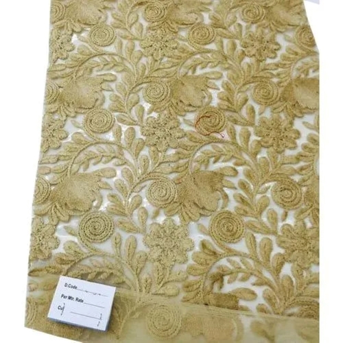 Golden Color Net Zari Embroidery Fabric at Best Price in Surat Rachna
