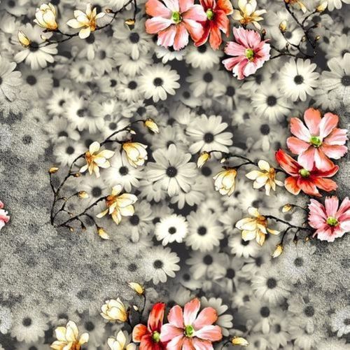 Grey Color Designer Flower Print Crepe Fabric