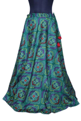 Multicolor Stylish Party Wear Comfortable Soft Printed Silk Long Skirt For Women 