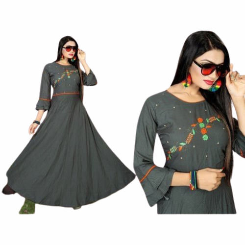  Party Wear Cotton Ladies Embroidered Long Gown