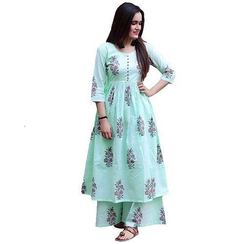 Sky Blue  Stylish Printed Cotton Palazzo Suit 