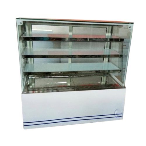 Stainless Steel & Glass Bakery Display Counter - 3.5 Feet Tall, 3 Shelves, Silver Finish | Sturdy, Easy to Clean, Cold Airflow System