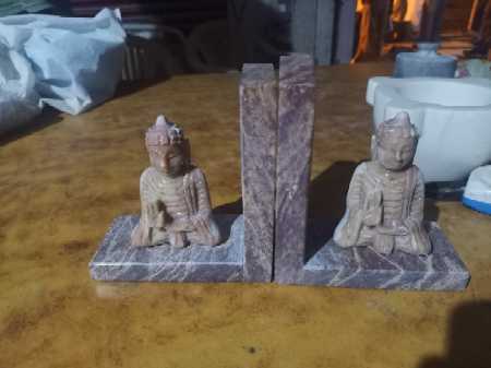 Antique Handcrafted Stone Buddha Bookends With Two Pair in Set