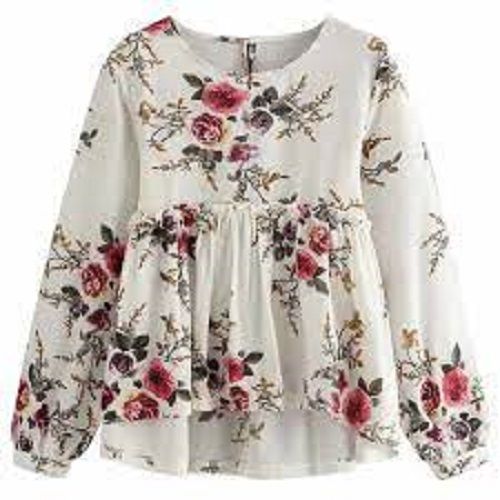 Casual Wear Regular Fit Long Sleeves Round Neck Printed Readymade Ladies Fancy Tops